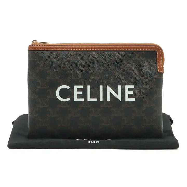 [BUNJANG] Celine Triomphe Canvas Tan Calfskin Small Clutch / 셀린느 트리오페 캔버스 탄 카프스킨 스몰 클러치 10D672BZQ