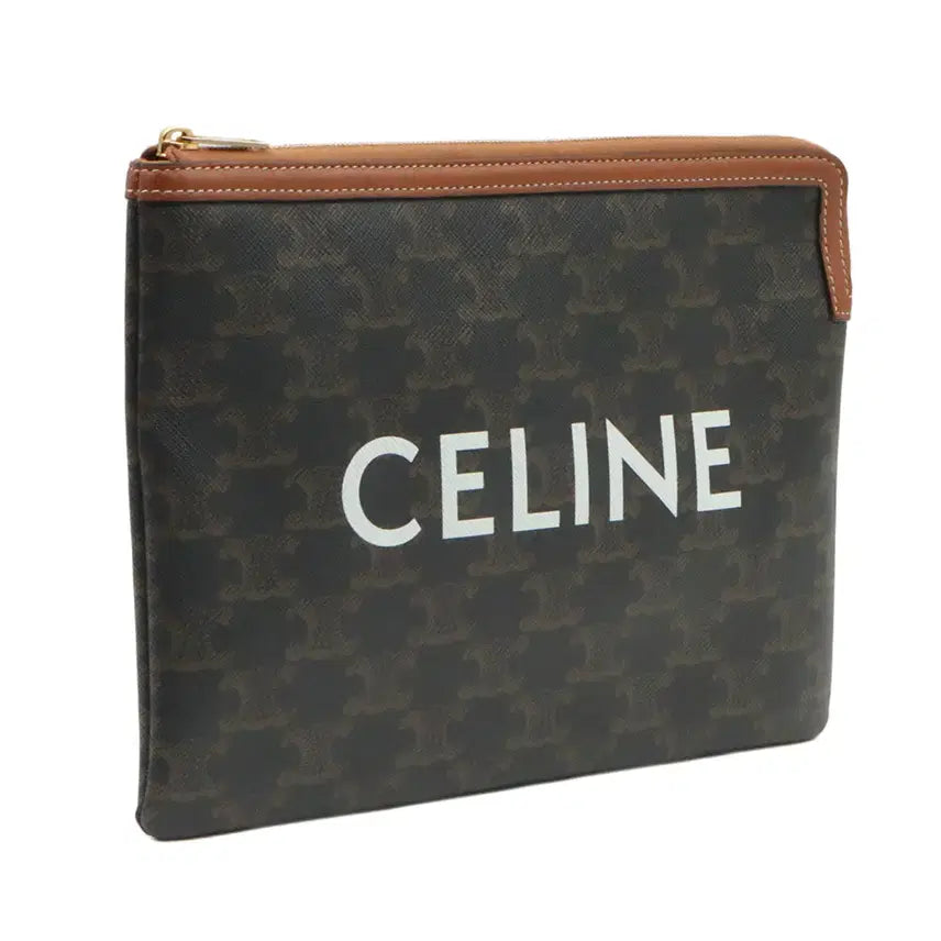 [BUNJANG] Celine Triomphe Canvas Tan Calfskin Small Clutch / 셀린느 트리오페 캔버스 탄 카프스킨 스몰 클러치 10D672BZQ