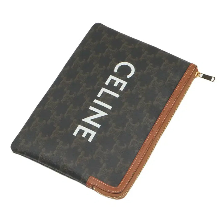 [BUNJANG] Celine Triomphe Canvas Tan Calfskin Small Clutch / 셀린느 트리오페 캔버스 탄 카프스킨 스몰 클러치 10D672BZQ