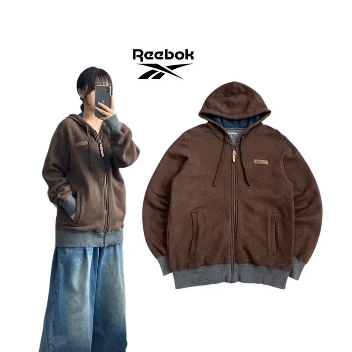 [BUNJANG] Reebok Old School Brown Hoodie Zip-up / 리복 올드스쿨 브라운 후드집업