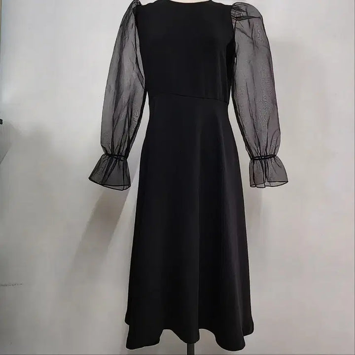 [BUNJANG] VIA Black Sheer Puff Sleeve Midi Dress / VIA 블랙 시스루 퍼프 소매 미디 원피스 55