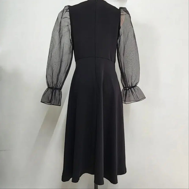 [BUNJANG] VIA Black Sheer Puff Sleeve Midi Dress / VIA 블랙 시스루 퍼프 소매 미디 원피스 55
