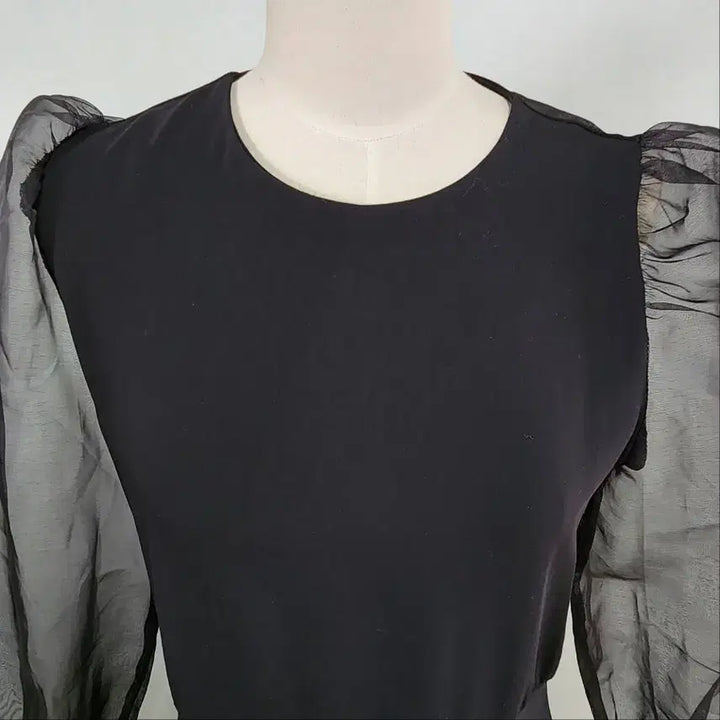 [BUNJANG] VIA Black Sheer Puff Sleeve Midi Dress / VIA 블랙 시스루 퍼프 소매 미디 원피스 55