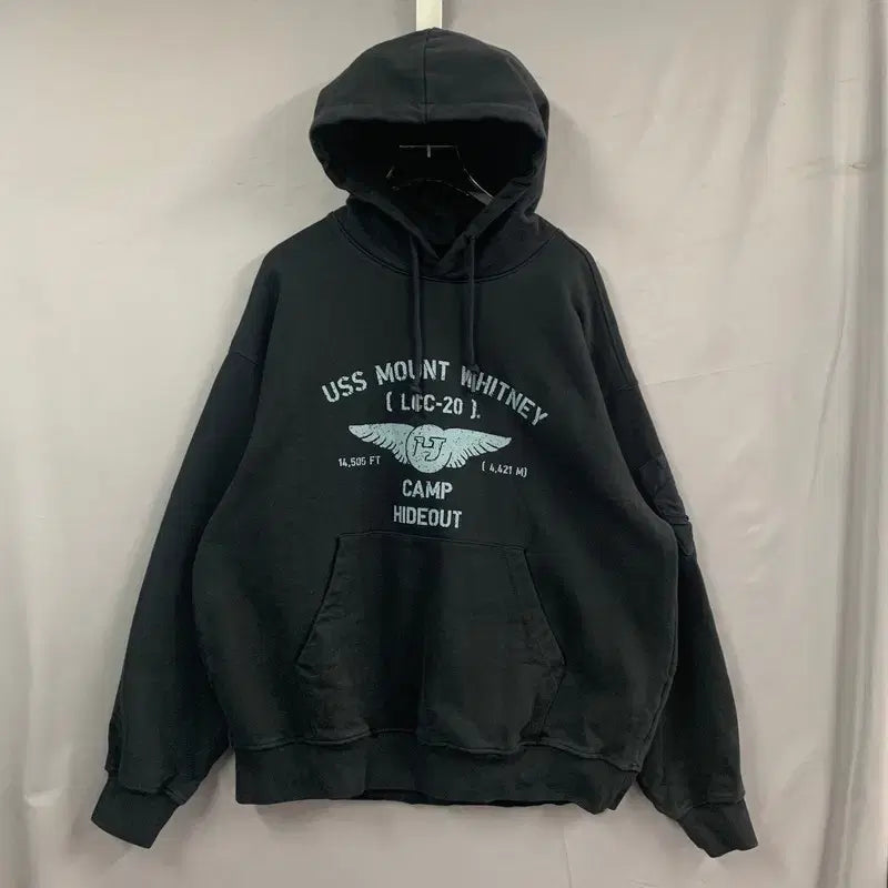 [BUNJANG] 3 Hideout H Wings Heavy Cotton Hoodie / 3 하이드아웃 H WINGS 헤비코튼 후드티