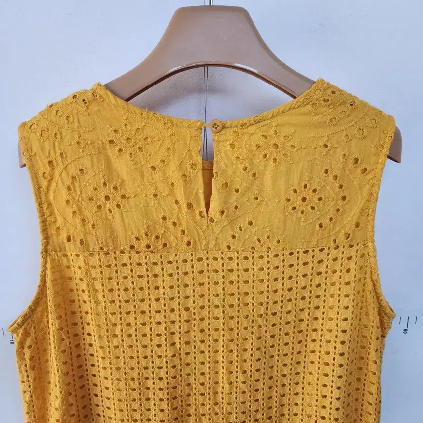 [BUNJANG] Yellow Eyelet Punching Long Dress / 옐로우 아일렛 펀칭 롱 원피스