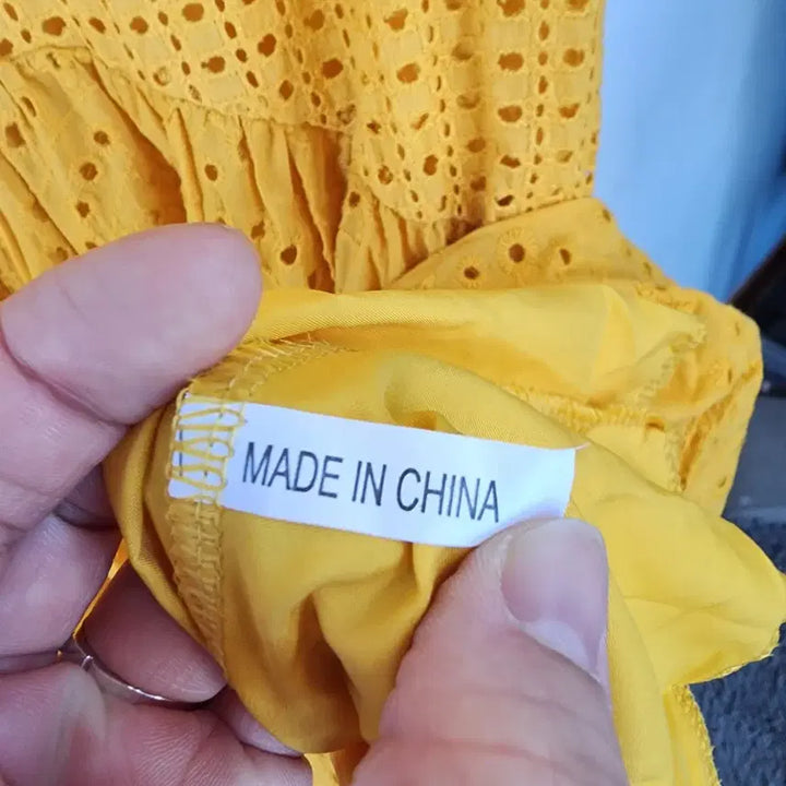 [BUNJANG] Yellow Eyelet Punching Long Dress / 옐로우 아일렛 펀칭 롱 원피스