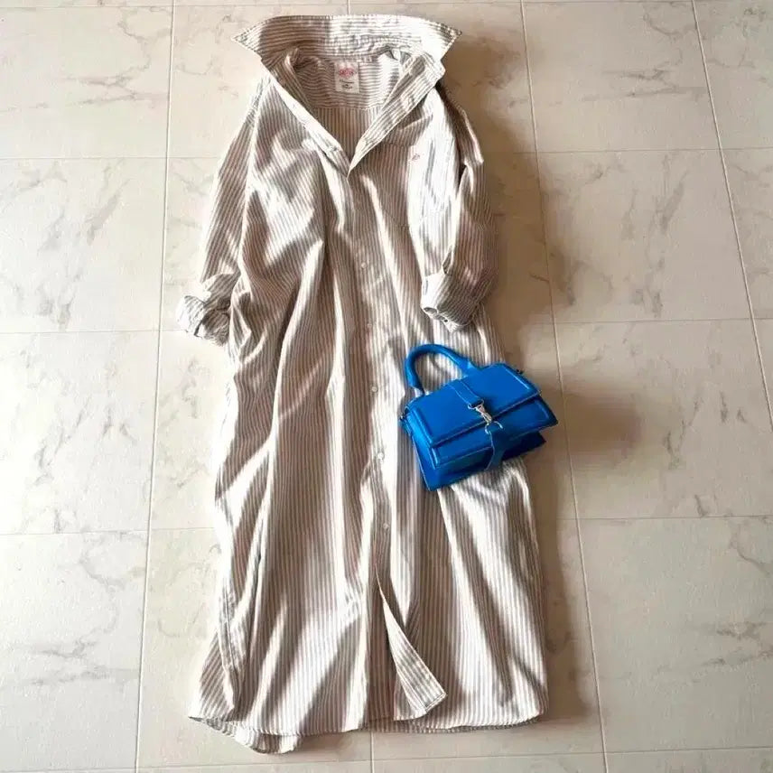 [SOLD OUT] 단톤 스트라이프 셔츠 롱 원피스