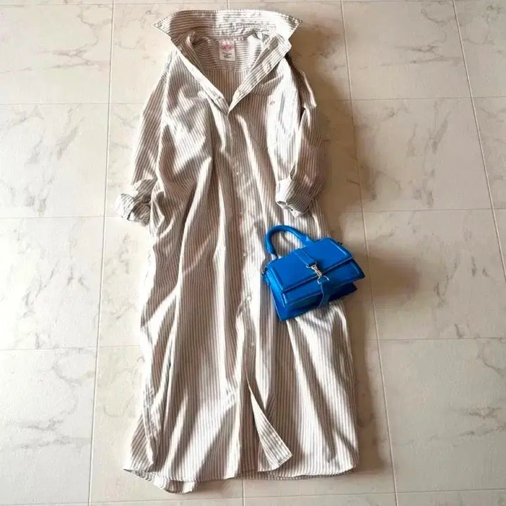 [SOLD OUT] 단톤 스트라이프 셔츠 롱 원피스