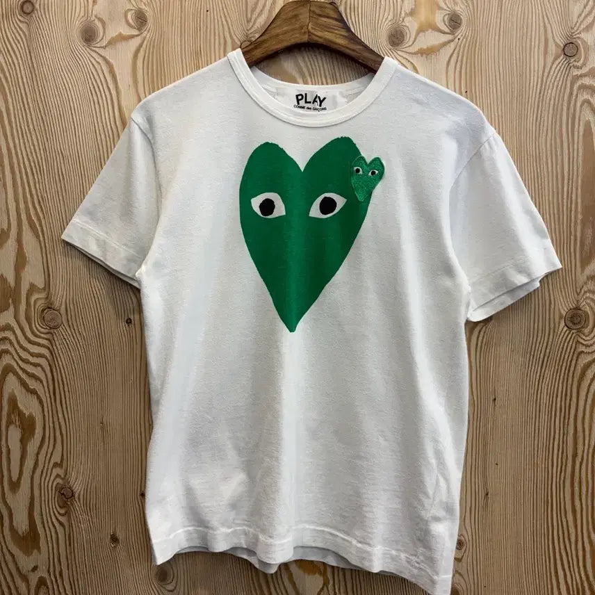 [BUNJANG] Comme des Garcons Green Double Heart T-shirt / 꼼데가르송 그린 더블 하트 티셔츠
