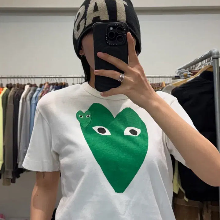 [BUNJANG] Comme des Garcons Green Double Heart T-shirt / 꼼데가르송 그린 더블 하트 티셔츠