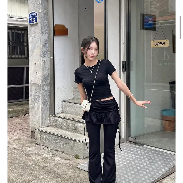 [BUNJANG] Black Frill Skirt Leggings / 치마 레깅스 블랙 프릴 스커트 바지