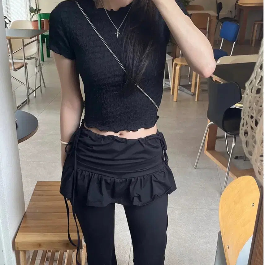 [BUNJANG] Black Frill Skirt Leggings / 치마 레깅스 블랙 프릴 스커트 바지