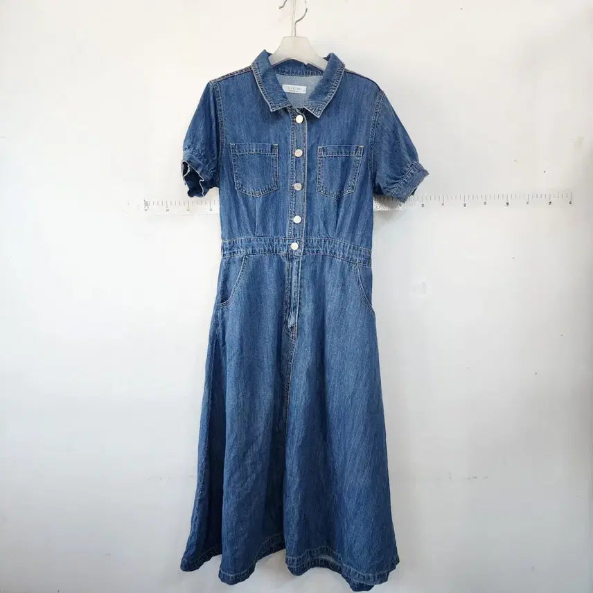 [BUNJANG] LEELIN Denim Short Sleeve Long Dress / LEELIN 청 데님 반팔 롱 원피스