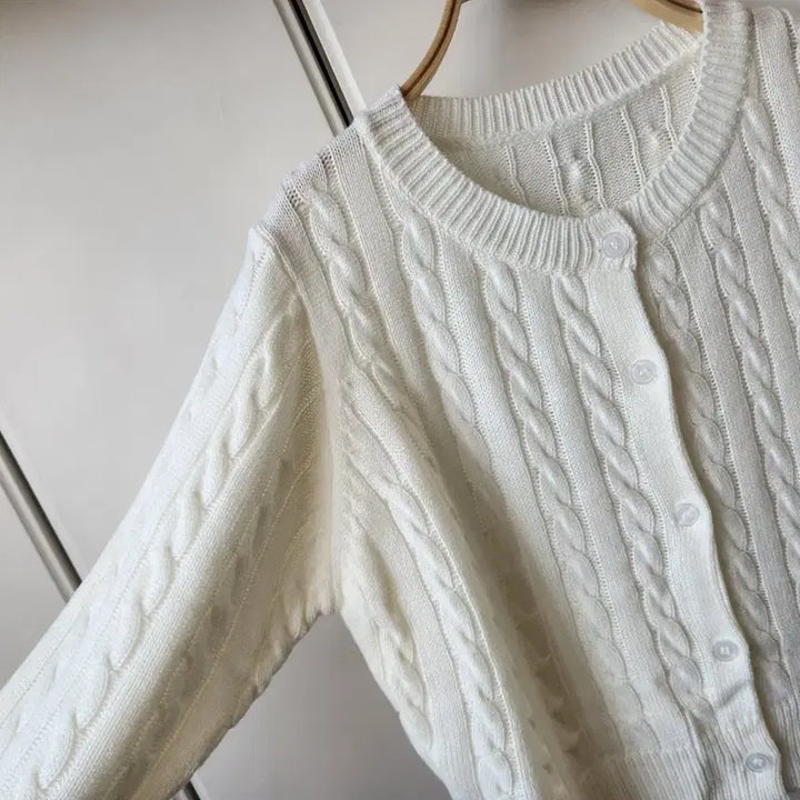 [BUNJANG] Ivory Cable Knit Cardigan / 아이보리 꽈배기 니트 가디건