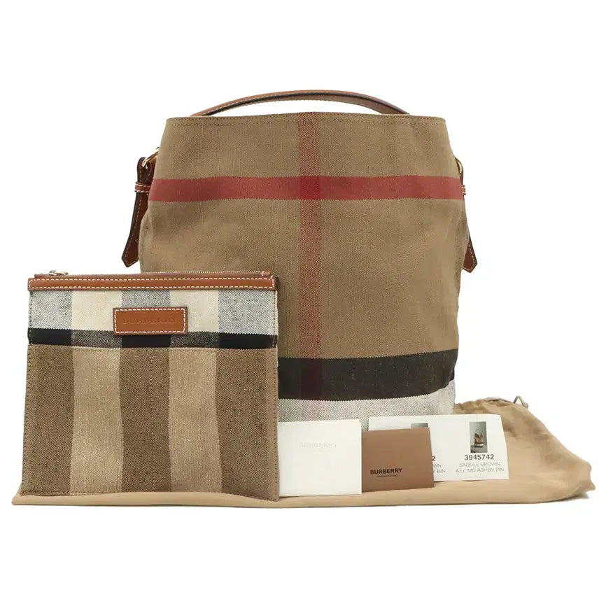 [BUNJANG] Burberry Ashby Hobo 2WAY Bag / 버버리 새들 브라운 레더 체크 애쉬비 빈 미듐 호보2WAY 3945742