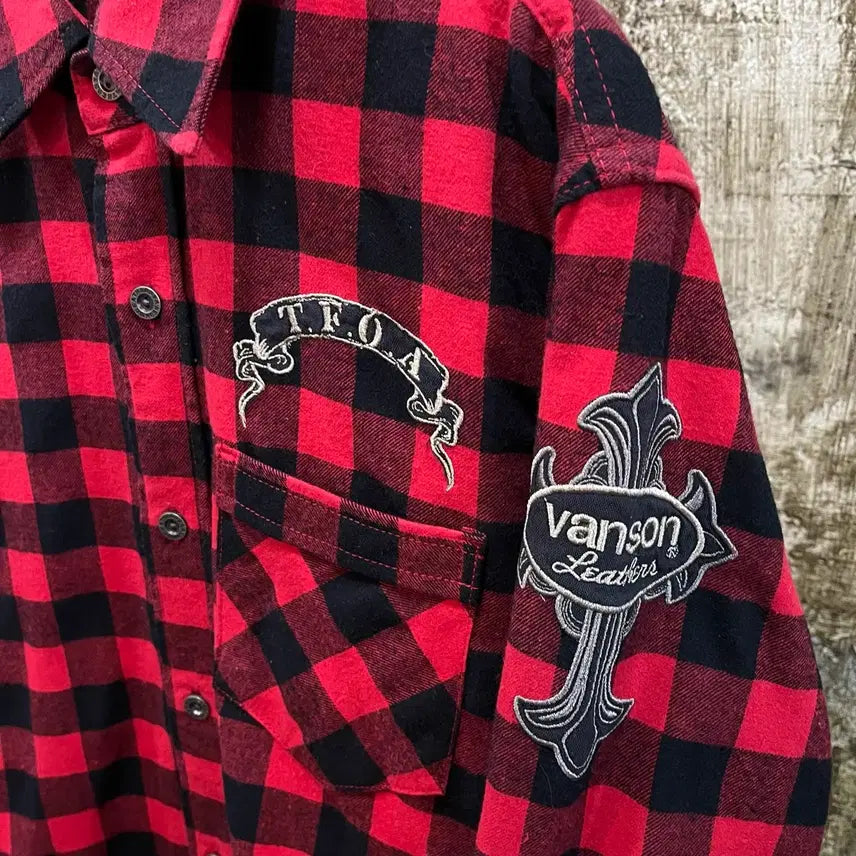 [BUNJANG] Vanson TFOA Checkered Shirt / Vanson x TFOA 밴슨 레더 x무장전선 체크 셔츠