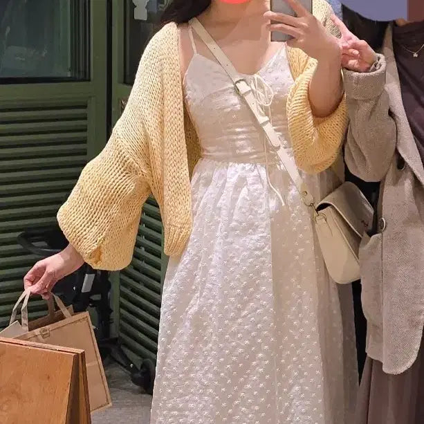 [BUNJANG] Daisy Syndrome White Tank Dress / 데이지신드롬 화이트 나시 원피스 (+가디건)