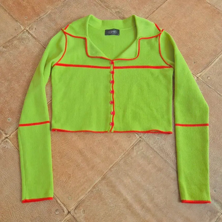 [BUNJANG] CIDER Lime Green Crop Cardigan / CIDER 라임색 크롭 가디건