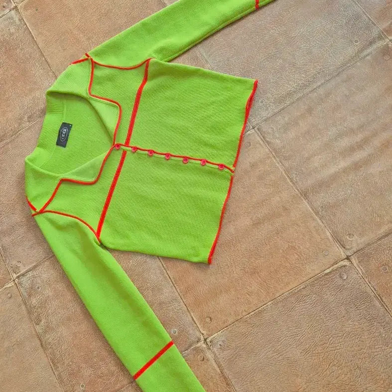 [BUNJANG] CIDER Lime Green Crop Cardigan / CIDER 라임색 크롭 가디건