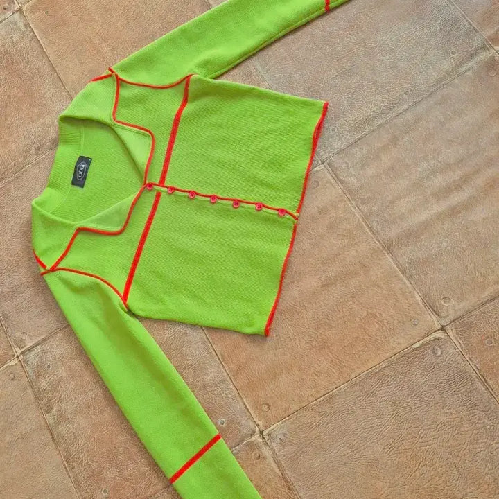 [BUNJANG] CIDER Lime Green Crop Cardigan / CIDER 라임색 크롭 가디건