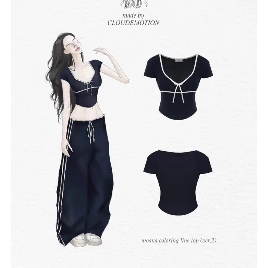 [BUNJANG] Cloud Emotion Navy Line T-shirt / 클라우드이모션 라인 반팔 티셔츠 네이비