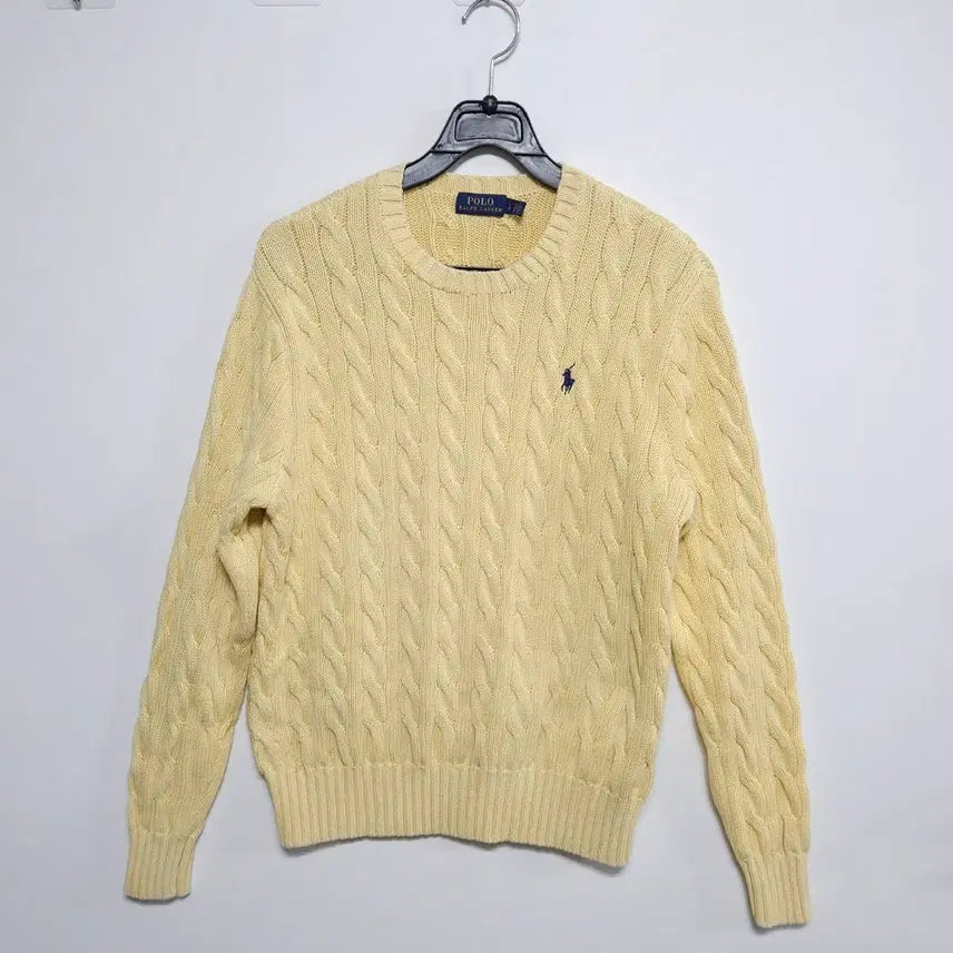 [BUNJANG] Polo Ralph Lauren Cable Knit Cream Yellow Sweater / 폴로 랄프로렌 꽈배기 니트 크림옐로우 55~66 케이블 니트