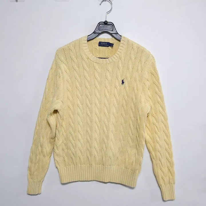 [BUNJANG] Polo Ralph Lauren Cable Knit Cream Yellow Sweater / 폴로 랄프로렌 꽈배기 니트 크림옐로우 55~66 케이블 니트