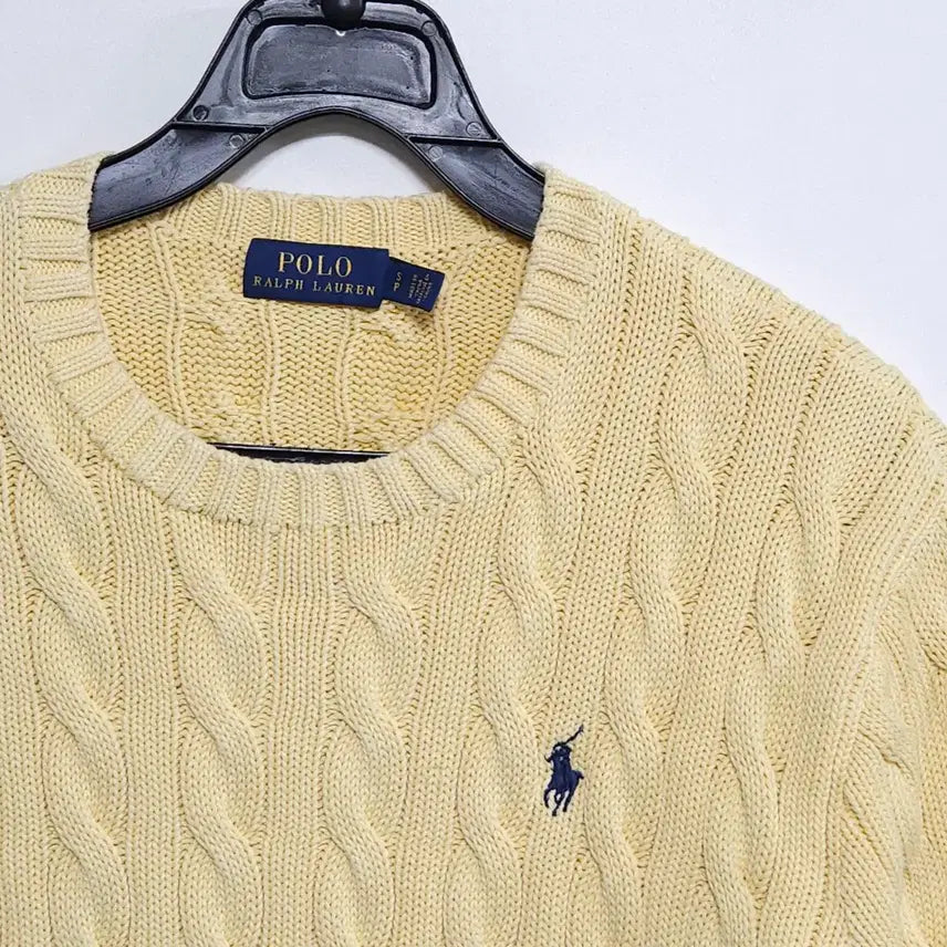 [BUNJANG] Polo Ralph Lauren Cable Knit Cream Yellow Sweater / 폴로 랄프로렌 꽈배기 니트 크림옐로우 55~66 케이블 니트