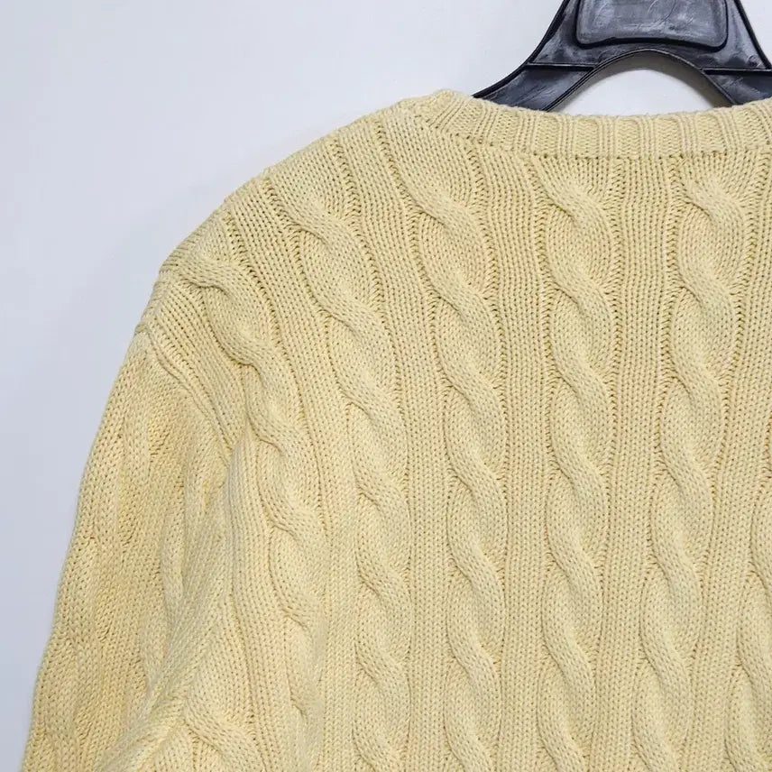 [BUNJANG] Polo Ralph Lauren Cable Knit Cream Yellow Sweater / 폴로 랄프로렌 꽈배기 니트 크림옐로우 55~66 케이블 니트