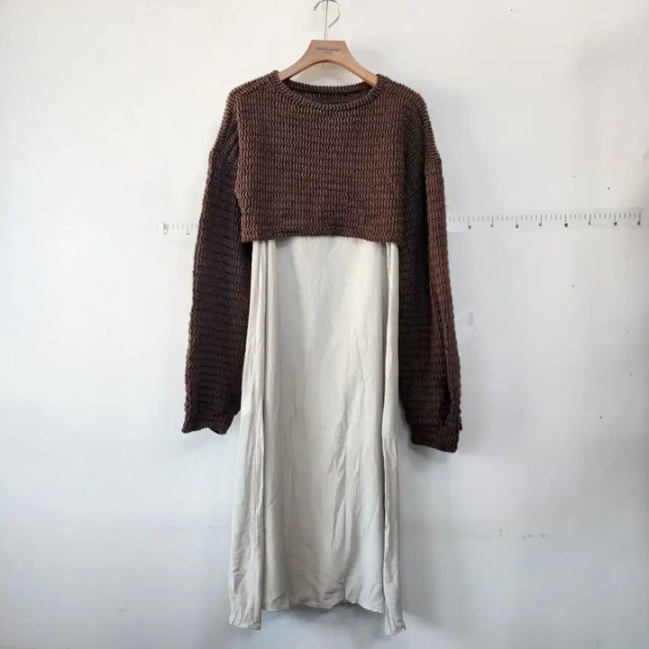 [BUNJANG] Cropped Knit Cardigan and Long Dress Set / 크롭 니트 가디건 롱 원피스