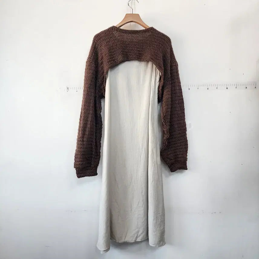 [BUNJANG] Cropped Knit Cardigan and Long Dress Set / 크롭 니트 가디건 롱 원피스