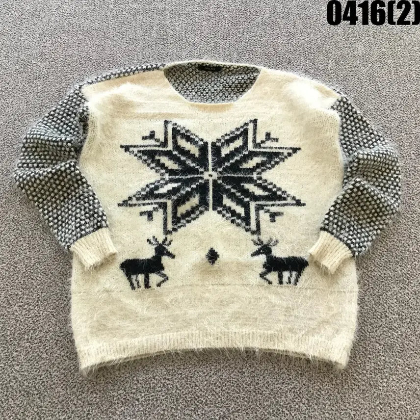 [BUNJANG] Vaneike Deer Pattern Knit Sweater / 반에이크 사슴 패턴 니트 f