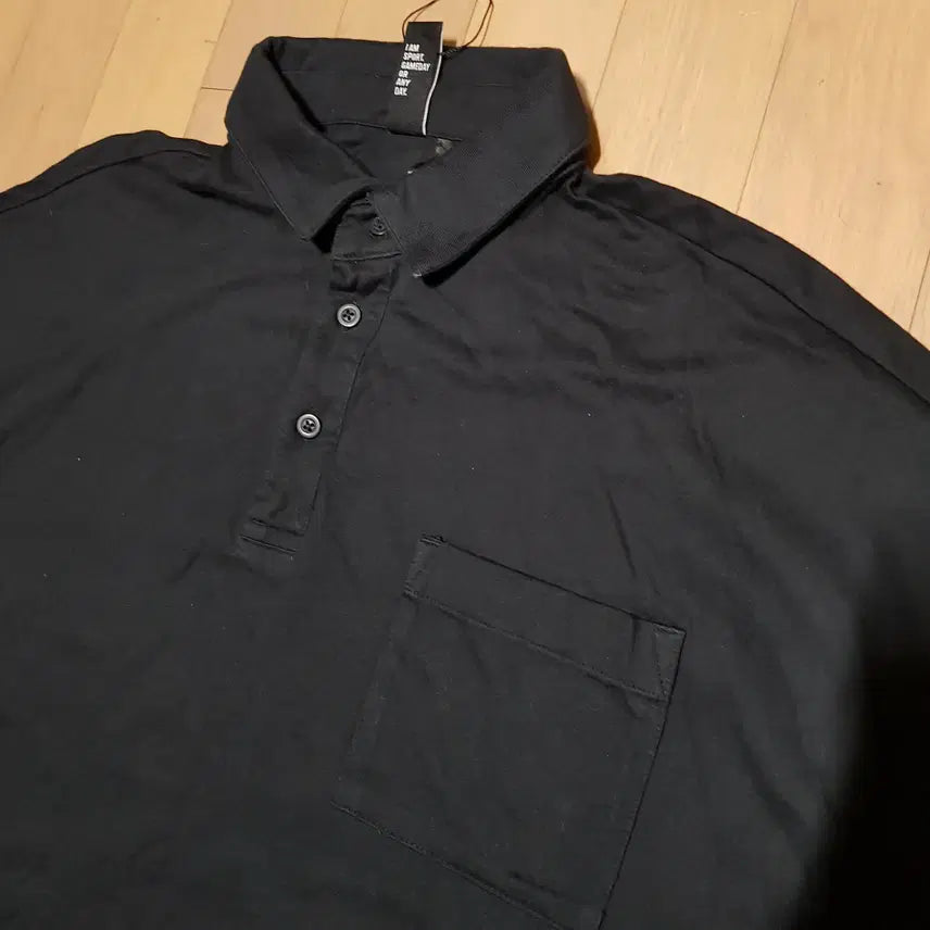 [BUNJANG] Adidas Oversized Black Polo Collar T-shirt / 105-110/아디다스 미사용 오버핏 블랙 폴로카라 면반팔셔츠/416-3