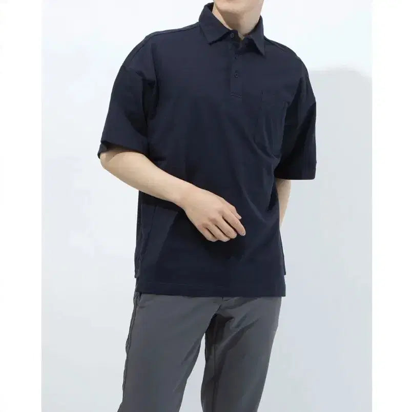 [BUNJANG] Adidas Oversized Black Polo Collar T-shirt / 105-110/아디다스 미사용 오버핏 블랙 폴로카라 면반팔셔츠/416-3