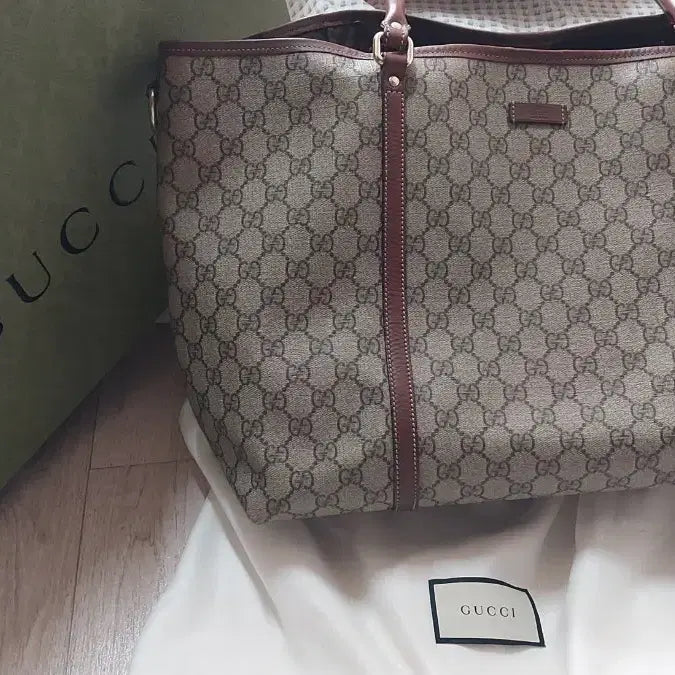 [BUNJANG] Gucci 197954 GG Supreme Shoulder Bag / 구찌 197954 GG 수프림 브라운 레더 트리밍 숄더백