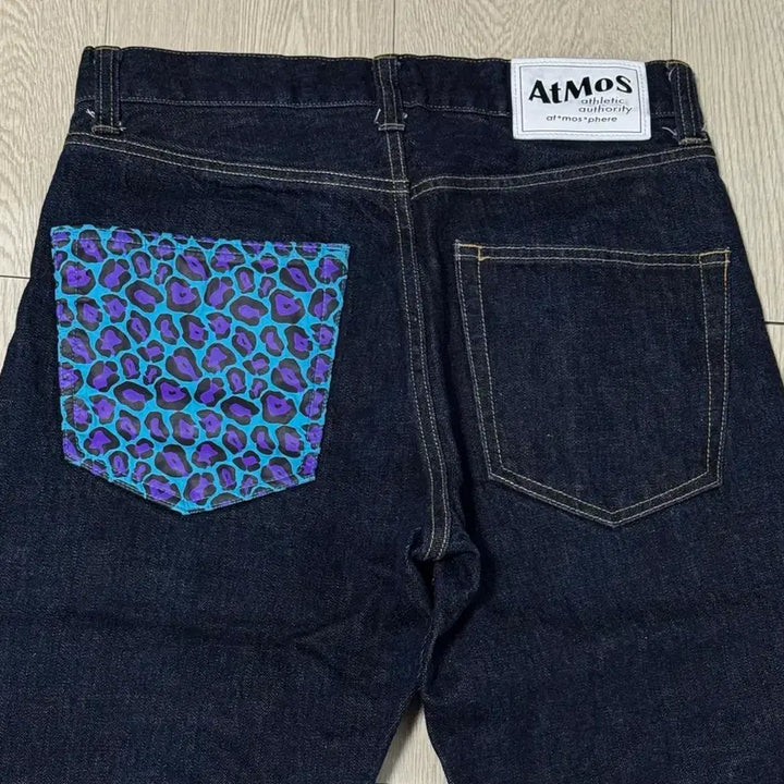 [BUNJANG] Atmos Leopard Pocket Indigo Denim Jeans / 아트모스 Atmos 일본제 체인스티치 데님 레오파드 포켓 M