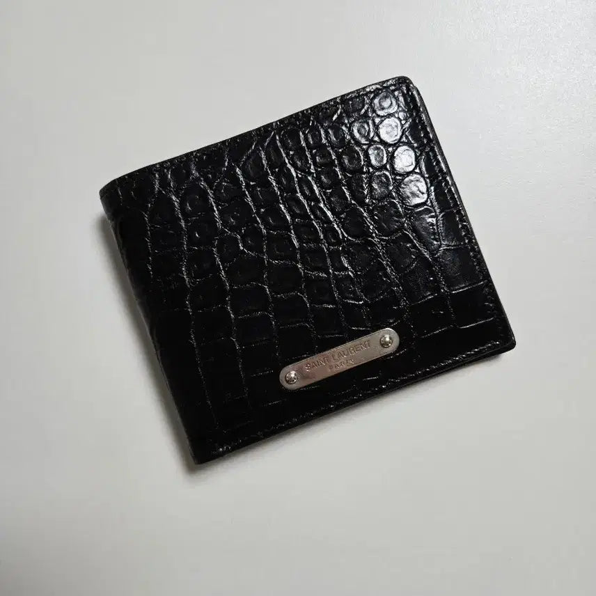 [BUNJANG] Saint Laurent Black Croc Embossed Bifold Wallet / 생로랑 블랙 크로커 반지갑