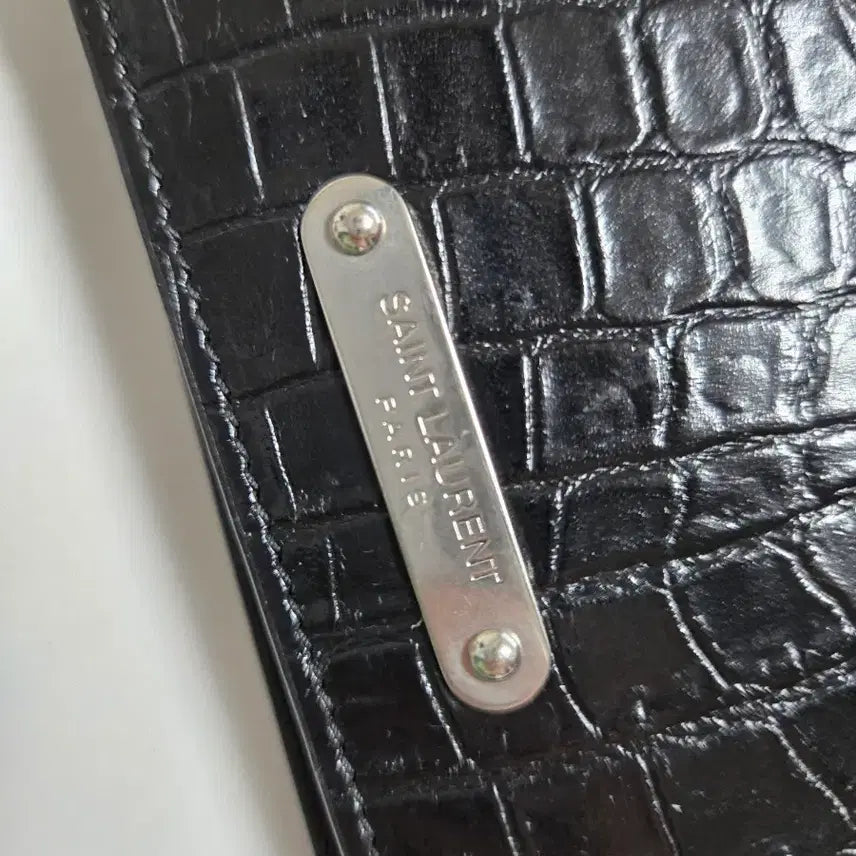 [BUNJANG] Saint Laurent Black Croc Embossed Bifold Wallet / 생로랑 블랙 크로커 반지갑
