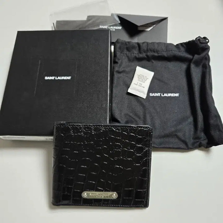 [BUNJANG] Saint Laurent Black Croc Embossed Bifold Wallet / 생로랑 블랙 크로커 반지갑