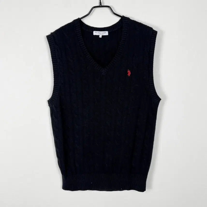 [BUNJANG] U.S. Polo Assn. Cable Knit Vest Cotton Black / U.S.폴로 케이블 니트 베스트 면 블랙 조끼 남100 L 라덴 빈티지