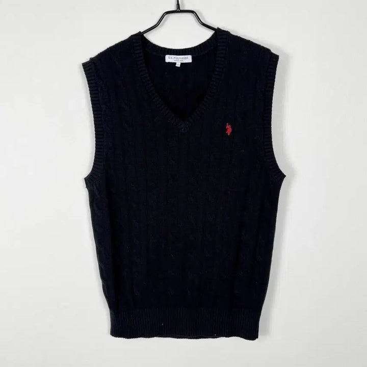 [BUNJANG] U.S. Polo Assn. Cable Knit Vest Cotton Black / U.S.폴로 케이블 니트 베스트 면 블랙 조끼 남100 L 라덴 빈티지
