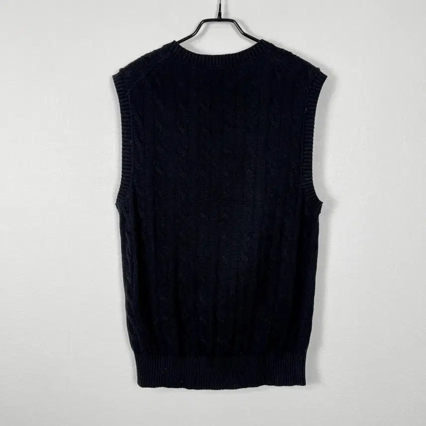 [BUNJANG] U.S. Polo Assn. Cable Knit Vest Cotton Black / U.S.폴로 케이블 니트 베스트 면 블랙 조끼 남100 L 라덴 빈티지