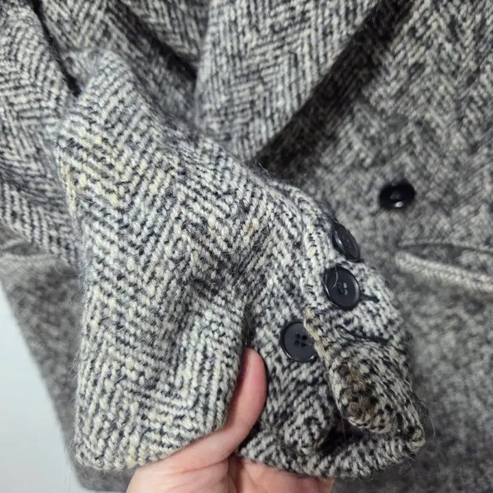 [BUNJANG] Sandro Herringbone Tweed Double Breasted Coat / 산드로 헤링본 트위드 더블 브레스티드 코트 L 26041603