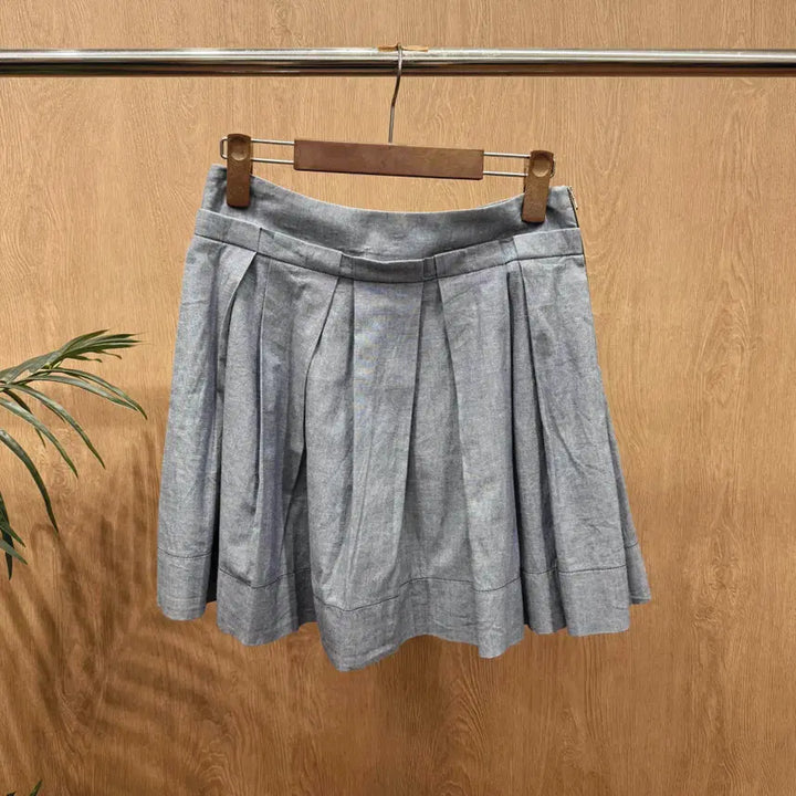 [BUNJANG] See by Chloé Cotton Pleated Mini Skirt / 씨 바이 끌로에 코튼 플리츠 미니스커트 턱 디테일 A라인 연청