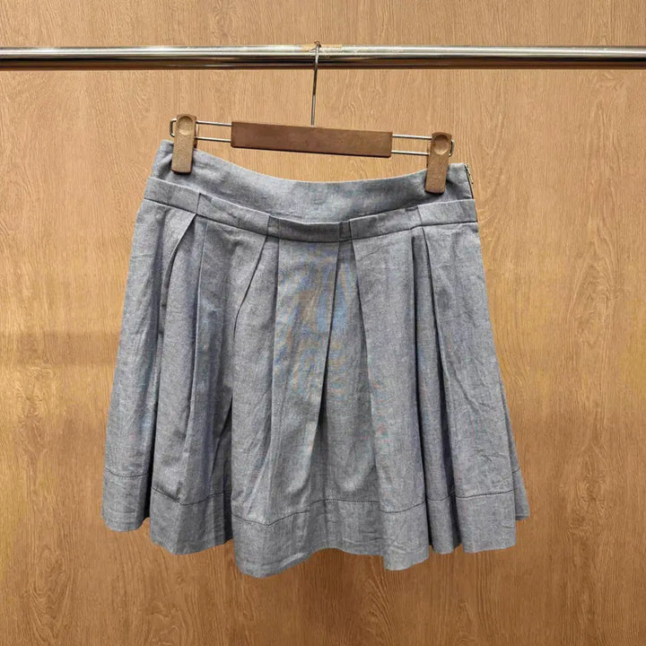 [BUNJANG] See by Chloé Cotton Pleated Mini Skirt / 씨 바이 끌로에 코튼 플리츠 미니스커트 턱 디테일 A라인 연청