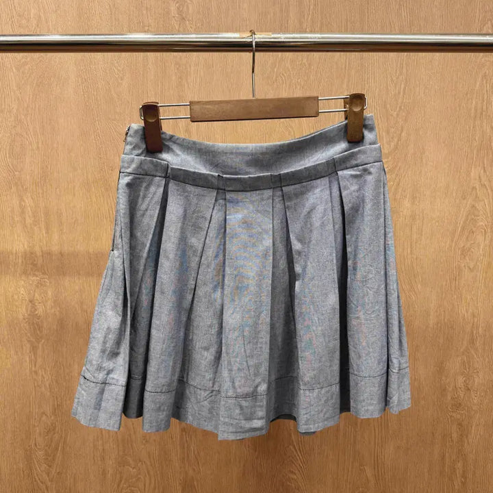 [BUNJANG] See by Chloé Cotton Pleated Mini Skirt / 씨 바이 끌로에 코튼 플리츠 미니스커트 턱 디테일 A라인 연청