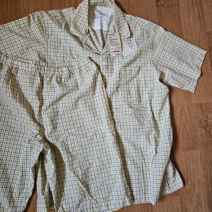 [SOLD OUT] 무인양품 시어서커 체크무늬 반팔 파자마 세트 XL