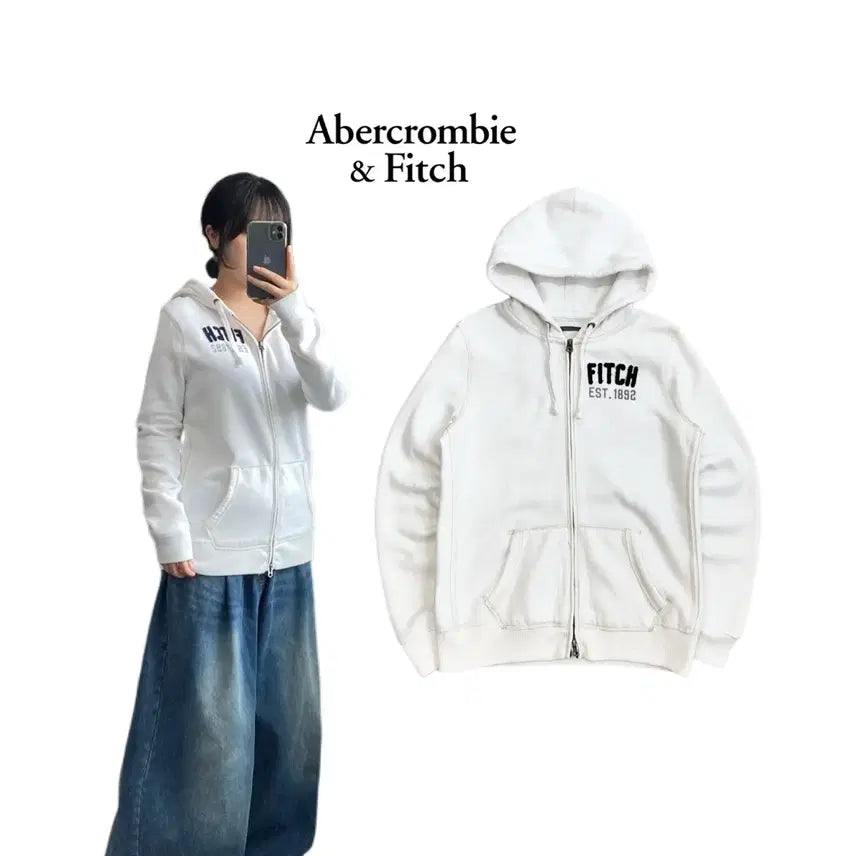 [BUNJANG] Abercrombie Y2K Hoodie Zip-Up White / 아베크롬비 Y2K 후드집업 화이트