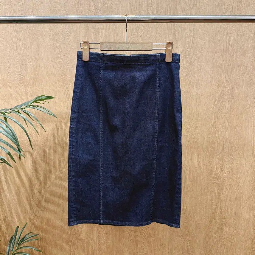 [BUNJANG] Polo Ralph Lauren Indigo Denim Midi Skirt / 폴로 랄프 로렌 인디고 데님 미디스커트 슬릿 디테일 H라인 진청