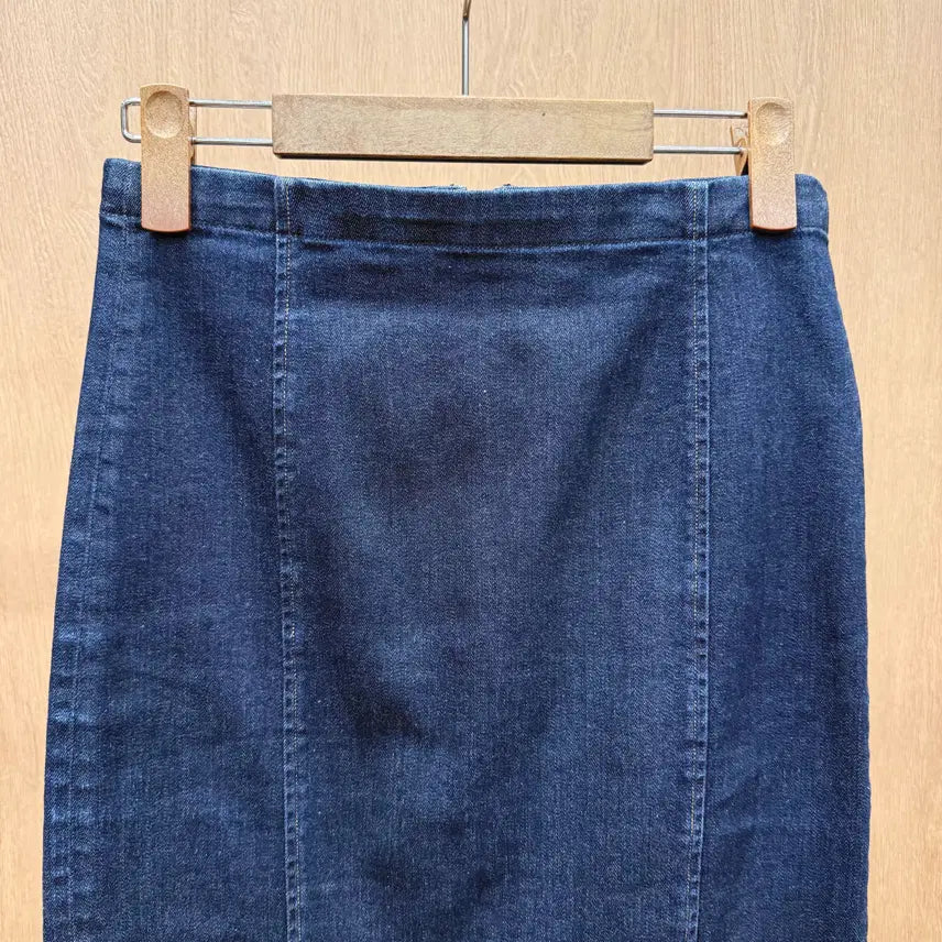 [BUNJANG] Polo Ralph Lauren Indigo Denim Midi Skirt / 폴로 랄프 로렌 인디고 데님 미디스커트 슬릿 디테일 H라인 진청